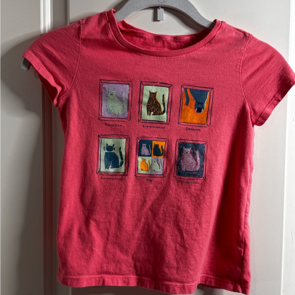 Vibrant Pink Cat Art Kids Tee